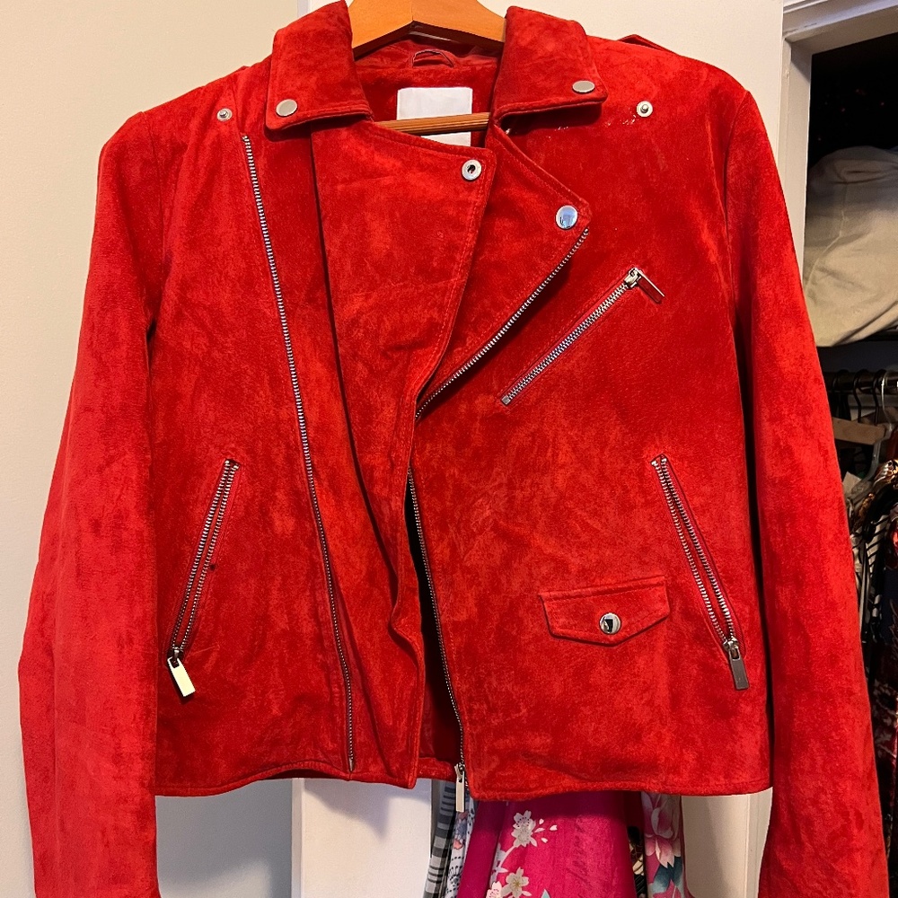 Red suede motorcycle jacket Mango size L